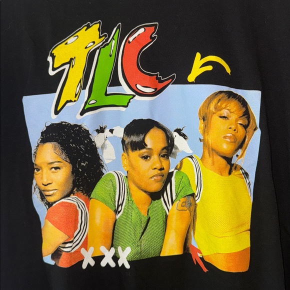 Men’s Sz Large TLC Vintage Black Graphic Shoer Sleeve Tee Shirt - Picture 2 of 4